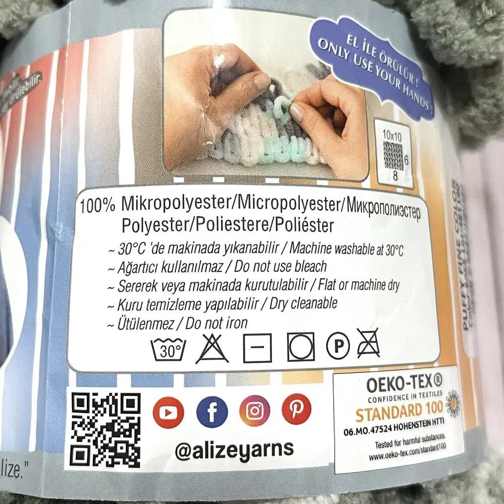 Alize Puffy Fine Baby Blanket Yarn 100g 100% Polyester Slate Grays Lot of 2